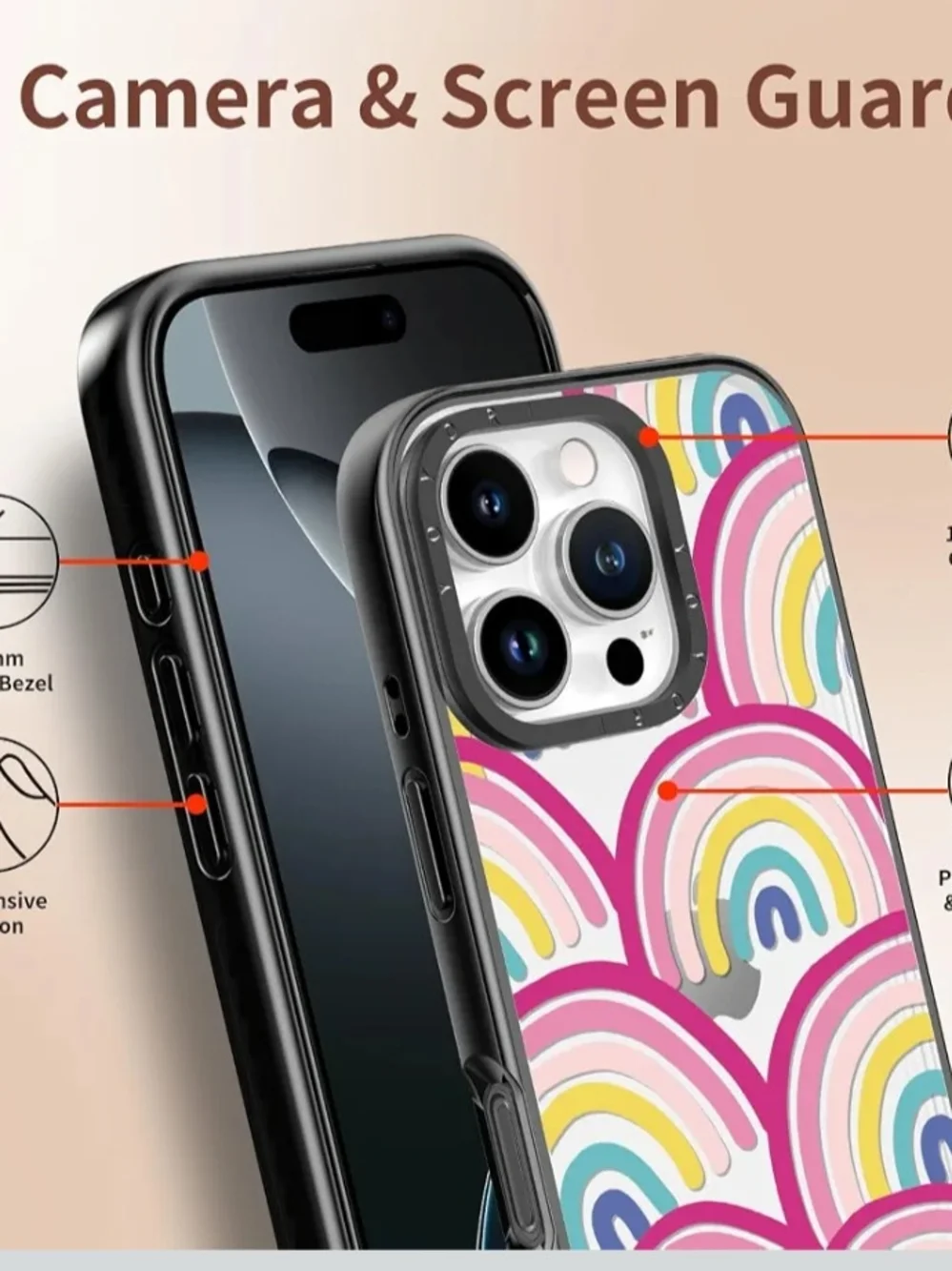 Cute Pink Rainbow Pattern Protective Phone Case for iPhone